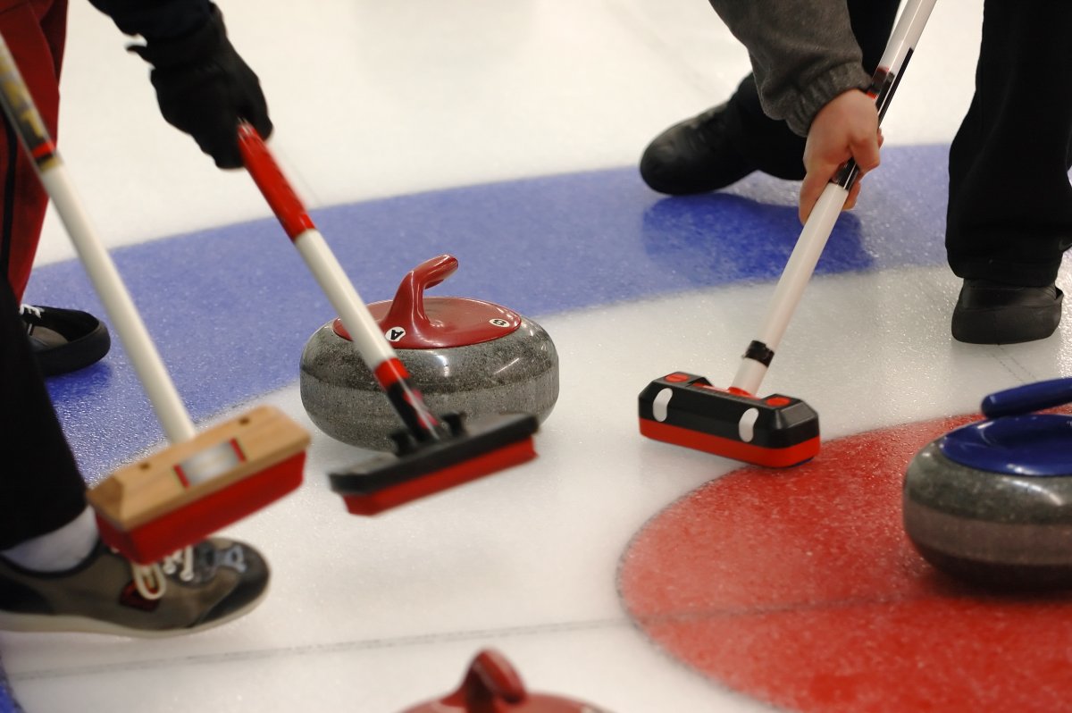 Images of curlers sweeping the ice