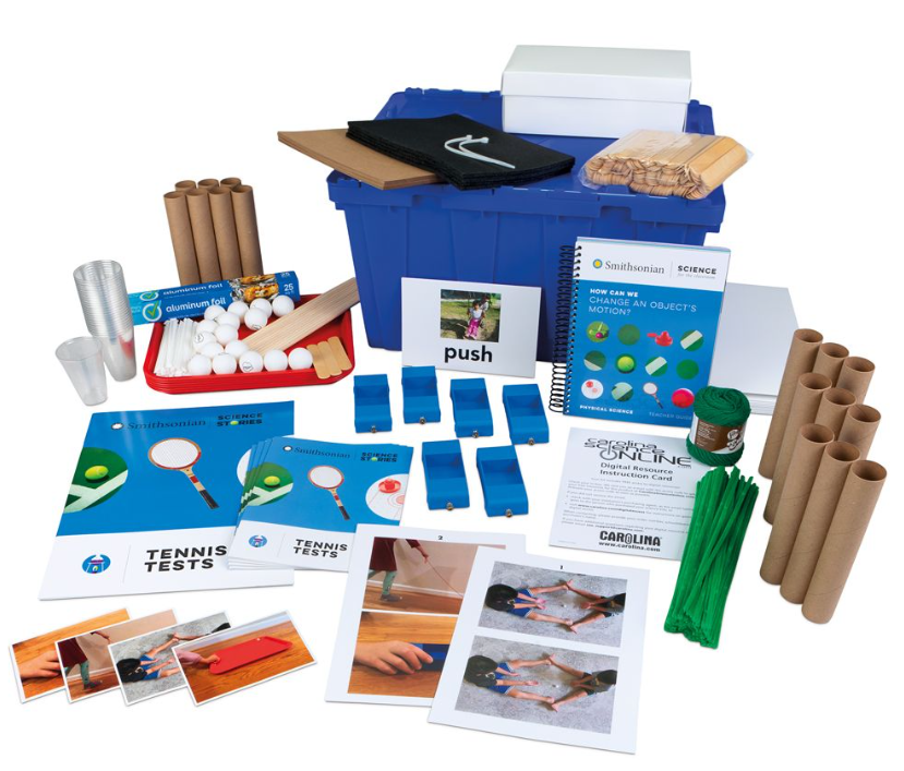 A Smithsonian Science for the Classroom kindergarten kit with a teachers guide and all the materials used in the module.