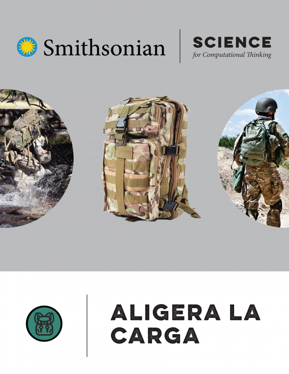 Cover of lighten the load reading with two images of soldiers and an image of a backpack