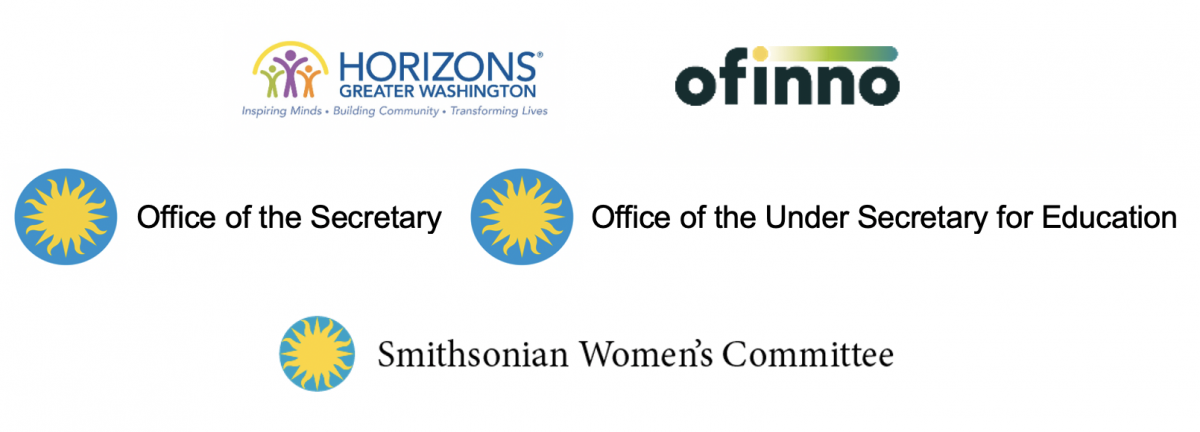 A grid of logos of sponsors and supporters of the S4 project, including Horizons Greater Washington, Ofinno, Smithsonian Institution Office of the Secretary, Smithsonian Institution Office of the Under Secretary for Education, and Smithsonian Institution Women's Committee