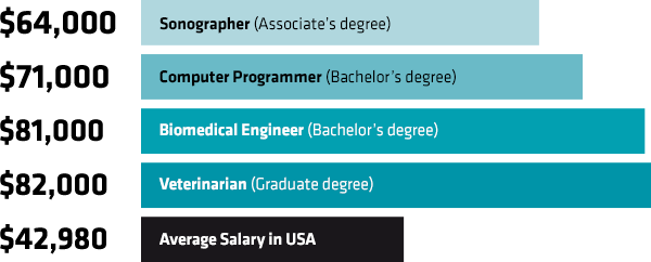 Image shows the average salaries for STEM jobs in the United States