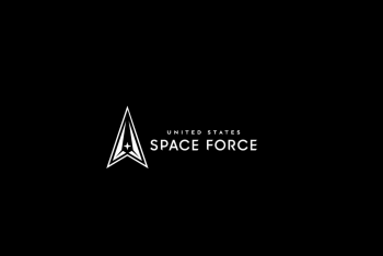 Black field with white triangle and text that says United States Space Force