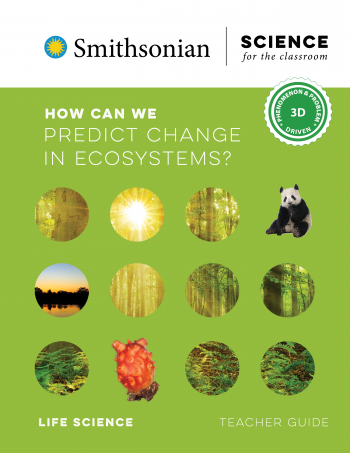 The cover of grade 5 life science teacher guide titled How can we predict change in ecosystems?