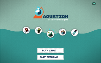 Menu screen of aquation with 5 icons of water bottle, bucket, hose, canteen and watering can