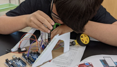 A student working on a model.