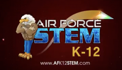 Text saying Air Force STEM k-12 with an illustrated eagle