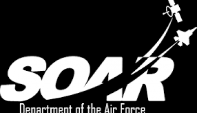 Black square with white text that says SOAR department of the Air Force