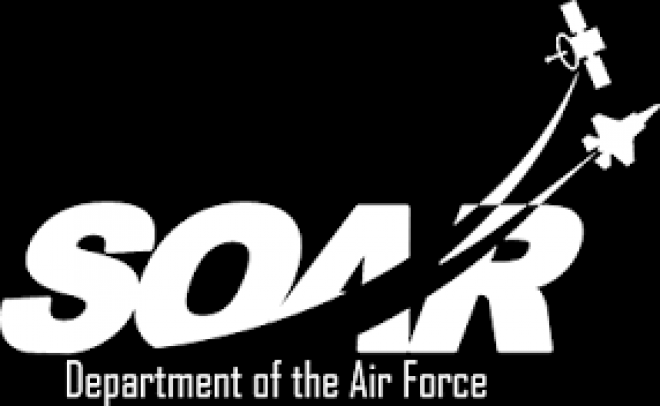 Black square with white text that says SOAR department of the Air Force