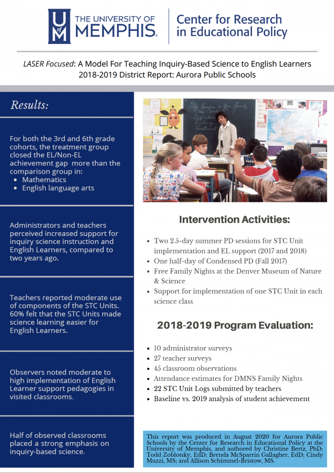 LASER Focused: A Model for Teaching Inquiry-Based Science to English Learners - 2018-2019 District Report: Aurora Public Schools