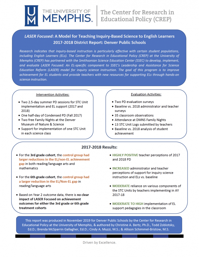 LASER Focused: A Model for Teaching Inquiry-Based Science to English Learners - 2017-2018 District Report: Denver Public Schools