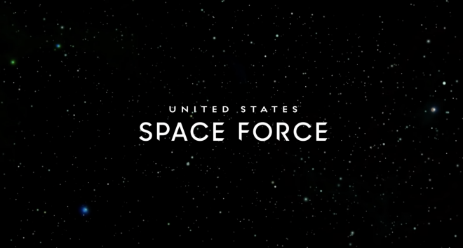 Black field with white text that says United States Space Force