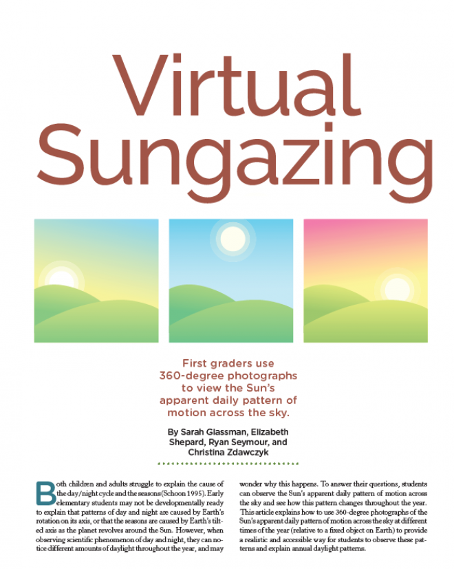 Virtual Sungazing paper cover with three illustrations one of a sunset, one midday sun, and one sunset.