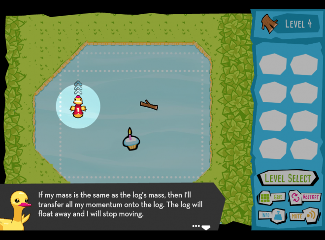Screenshot of the educational physical science game, BumperDucks